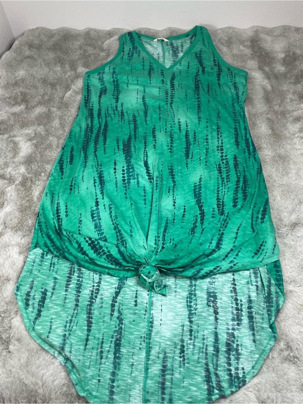 Terra & Sky Green Printed High-Low Tank with Front Knot-0257